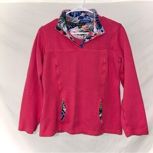 Tommy Bahama Aruba Half Snap Sweatshirt Pink Coral with Floral Accent